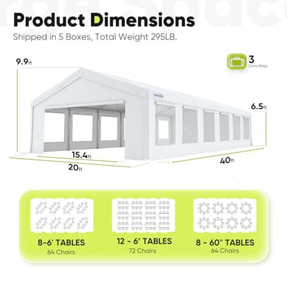 20x40ft Heavy Duty Party Tent Outdoor Canopy with Mesh Windows