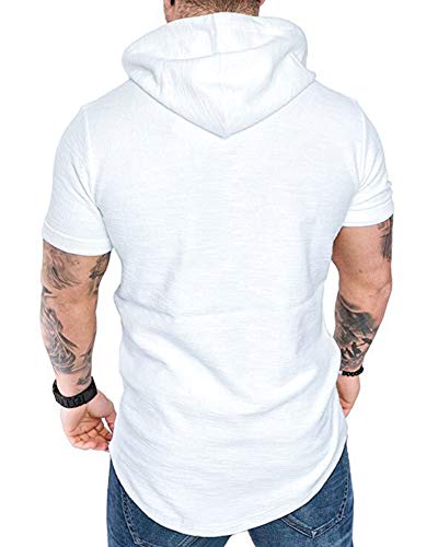 Mens Fashion Hoodies Sport Pullover Solid Color Shirt Workout Lightweight Tops White X