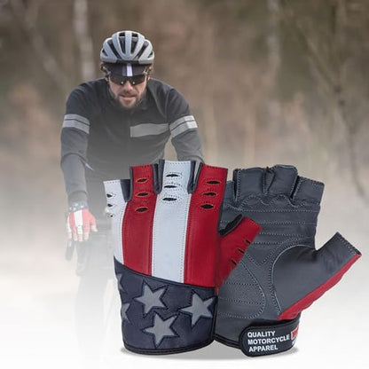Hugger American Flag Fingerless Leather Gloves for Men