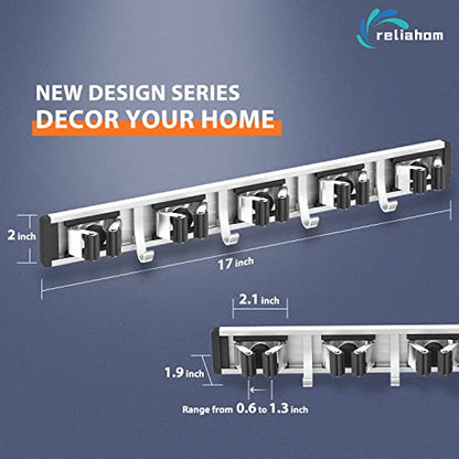 Broom Holder Wall Mount Mop Hanger Tools organizer 5Racks4Hooks