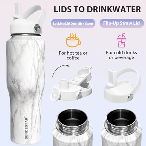 32oz Water Bottle Wide Mouth Stainless Steel Vacuum Insulated Double Wall with 2 Straw Lids Fit in Any Car Cup Holder