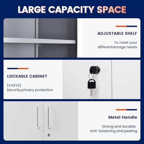 Metal Storage Locking Cabinet with 4 Doors and 2 Adjustable Shelves