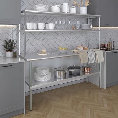 Stainless Steel Work Table Double Tier Overshelf