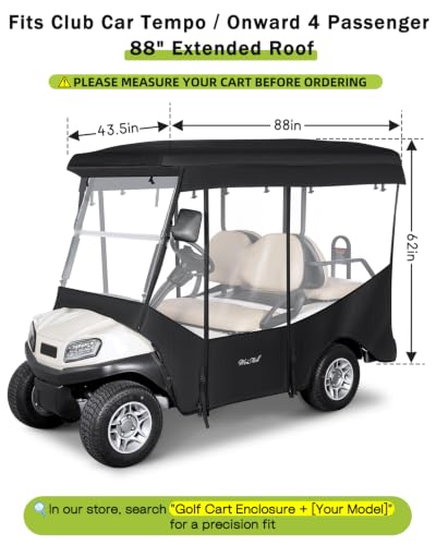 Golf Cart Enclosure 4 Passenger for Club Car Tempo Onward 88" Roof