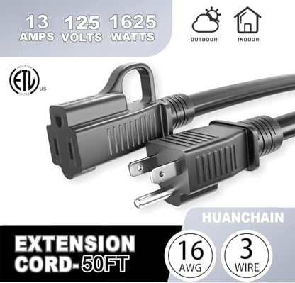 Indoor Outdoor Black Extension Cord 8 FT Waterproof 16
