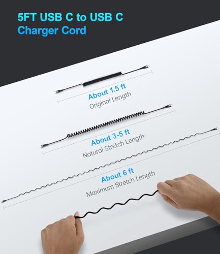 Coiled USB C to C Cable for Car 5FT (10 Foot)