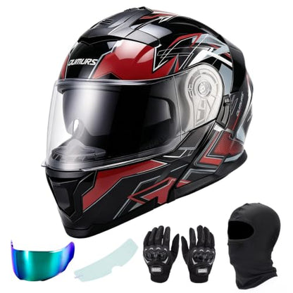 Modular Motorcycle Helmets Full Face Flip up Street Bike Motorcycle Helmet for Unisex Adult Red