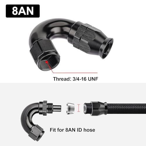 8AN 150 Degree PTFE One Piece Full Flow End Hose Fitting Aluminum Black