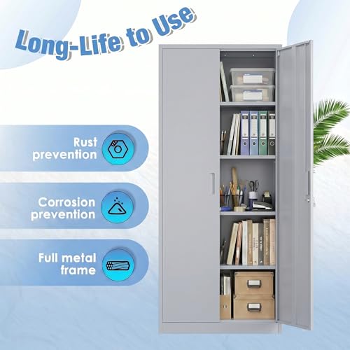 71 Inch Grey Metal Storage Cabinet with Locking Doors