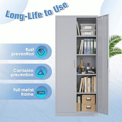 71 Inch Grey Metal Storage Cabinet with Locking Doors
