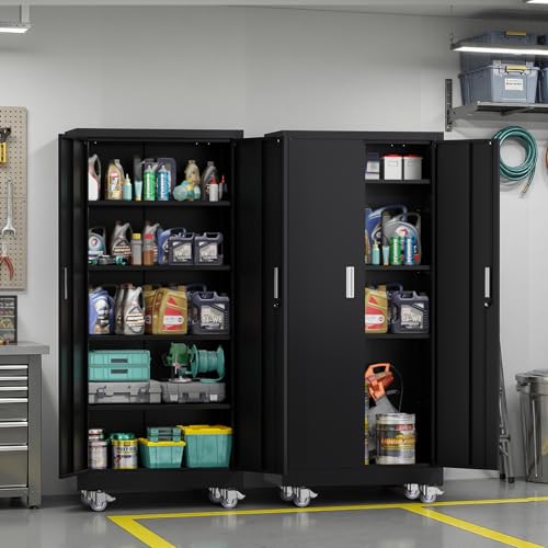 Rolling Metal Storage Cabinet with Adjustable Shelves