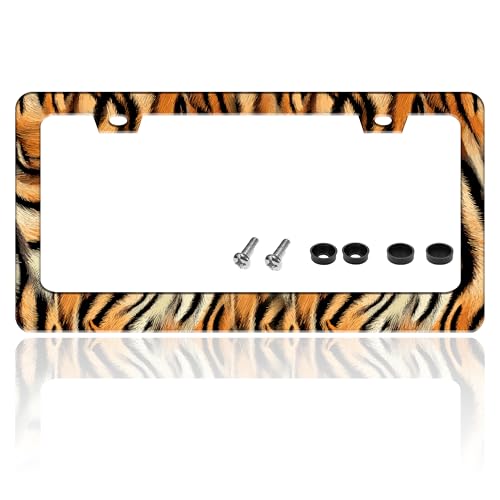 Tiger Skin Stripe Pattern License Plate Frame Stainless Steel 6.3 X 12.2 in