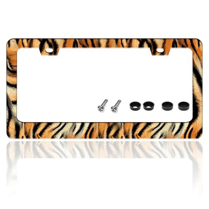 Tiger Skin Stripe Pattern License Plate Frame Stainless Steel 6.3 X 12.2 in