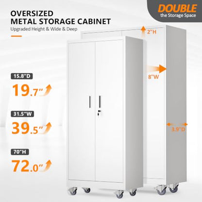 Large Metal Storage Cabinet with 2 Doors and 5 Adjustable Shelves