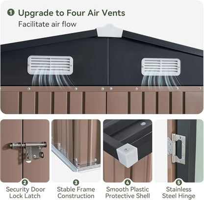 12 x 10FT Outdoor Storage Shed with Double Hinged Large Door
