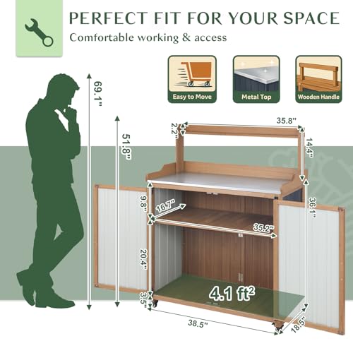 Outdoor Storage Cabinet with 4 Wheels and Handle