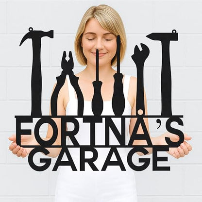 Custom Garage Workshop Metal Sign Personalized Tool Name Wall Art for Car Truck Mechanic Shop Decor Durable Steel Sign for Dad Husband Men’s Auto Workspace or Fence