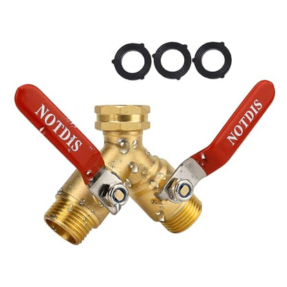 Hose Splitter 2 Way Heavy Duty Brass Garden Hose Splitter with 304 Stainless Steel Long Handle Outdoor Full Flow Hose Splitter Connector