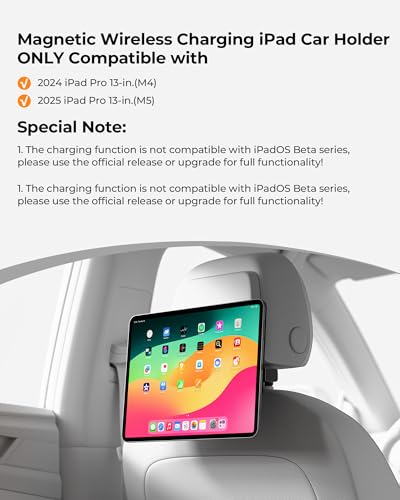 Magnetic Wireless Charging Car Headrest Tablet Holder for iPad Pro 13'' M4
