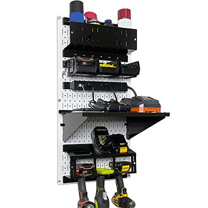 Power Tool Storage Organizer Kit Cordless Drill Holder Charging Station Rack 16” x 32” Metal Pegboard Organization System
