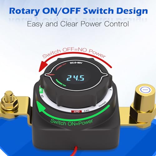 DC 5 80V Top Post Battery Disconnect Switch with Digital Voltmeter