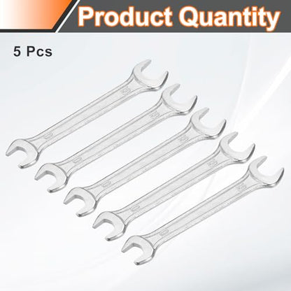 5pcs Double Open End Wrench 10mm x 12mm Metric 15 Degree Offset Angle Small Flat Head Wrench Galvanizing Open Ended Spanner for Automotive Repair Furniture Assembly (5 Count)