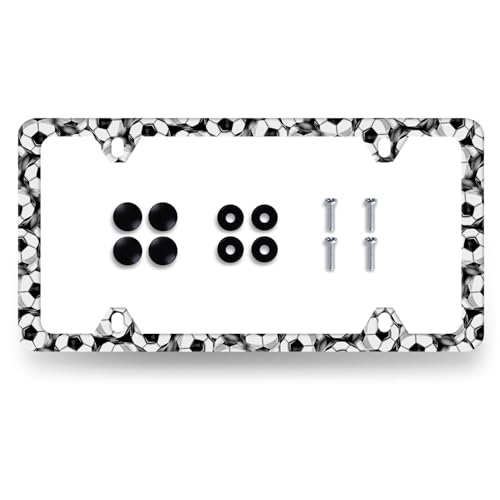 Stainless Steel Soccer Ball Football License Plate Frame 12.2 x 6.2 Inch