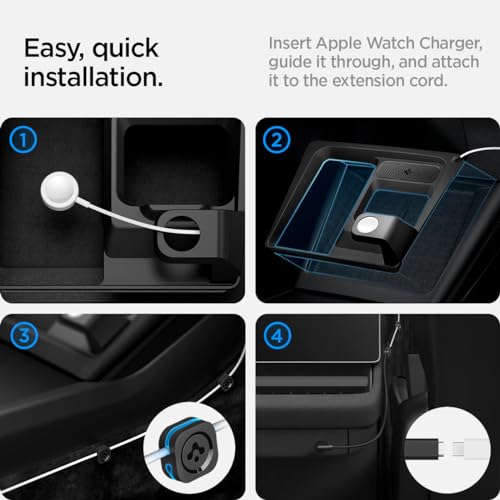3-in-1 Organizer Mount for Tesla Model 3 Highland (Standard, Premium & Performance 2024/25/26) (Watch Charger Not Included) - Uses Wireless Charging Pad - Charge iPhone, AirPods, Apple Watch