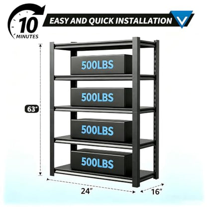 63" H Heavy Duty Metal Garage Shelving 2500LBS