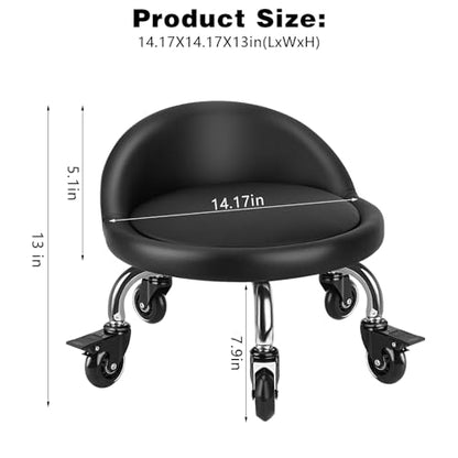 Rolling Stool with Backrest Low Height Rolling Stool with PU Leather