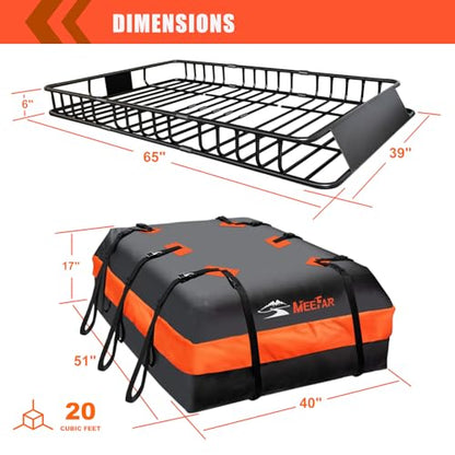 Roof Rack Rooftop Cargo Carrier Basket 65"*39"*6"+Waterproof Bag 20 Cu.Ft