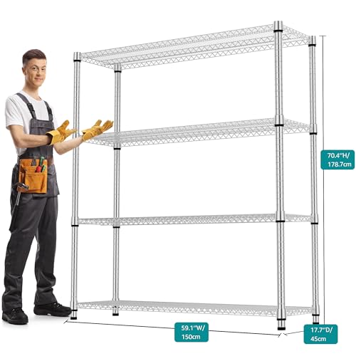 4 Tiers Shelf 2640 lbs Steel Storage Shelving Utility Shelving Unit Steel Organizer Wire Rack for Home (4 Count)