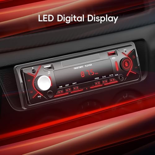 Single Din Car Stereo with Bluetooth 5.0 Hands Free Calling Digital Car Stereo Receiver FM Radio Car Mp3 Player Audio Multimedia System with 2 USB
