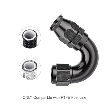 8AN 150 Degree PTFE One Piece Full Flow End Hose Fitting Aluminum Black