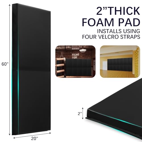 60" 72" High Gym Wall Padding 2" Thick Foam Basketball Court Wall Mount Protector for Garage Taekwondo Babyroom