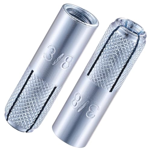 20 pcs) 3/8"-16 Premium Zinc Plated Carbon Steel Drop in Anchors Assortment, Knurled Drop-in-Anchor for Solid Concrete, Internal Forced Expansion Screw Bolts (20 Count)