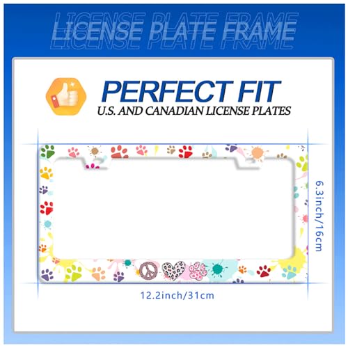 Dog Cat Paw License Plate Frame Stainless Steel Accessory 12.3x6.3Inch