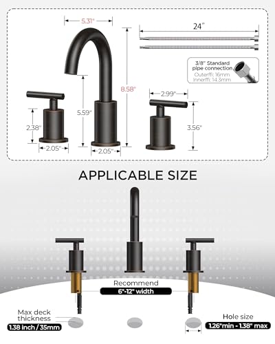 Bathroom Sink Faucet 3 Hole Oil Rubbed Bronze 8 Inch Widespread