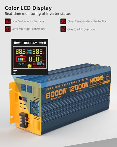 6000 Watt Power Inverter Pure Sine Wave 48V DC to 110V 120V Heavy Duty Inverter with Remote Control and LED Display