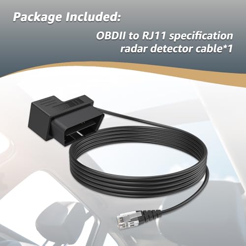 OBDII to RJ11 for Escort Radar Detector Power Cord for MAX 360 (9.8 Foot)