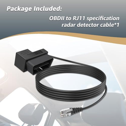 OBDII to RJ11 for Escort Radar Detector Power Cord for MAX 360 (9.8 Foot)