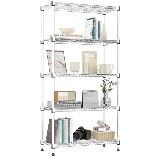 1250 lbs 5 Tier Shelf Metal Storage Shelves Shelving Wire Rack Heavy Duty Closet Organizers for Garage Kitchen Bathroom Laundry Chrome 13.8" D x 29.5" W x 59.5" H (5 Count)