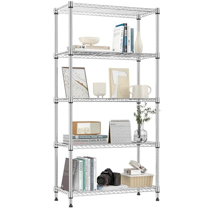 1250 lbs 5 Tier Shelf Metal Storage Shelves Shelving Wire Rack Heavy Duty Closet Organizers for Garage Kitchen Bathroom Laundry Chrome 13.8" D x 29.5" W x 59.5" H (5 Count)