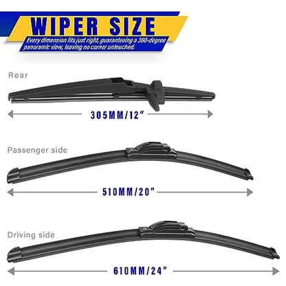 3 Wipers Fits Toyota 4Runner 2010