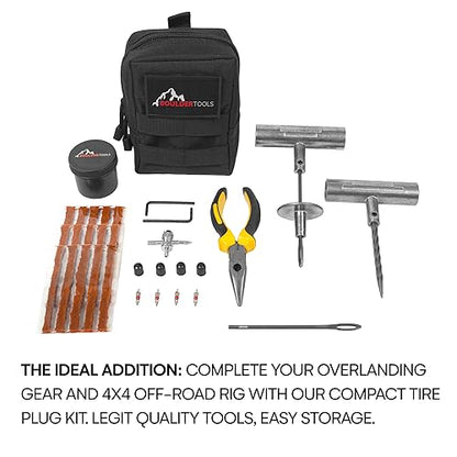 Compact Tire Repair Kit with Molle Storage Pouch. Heavy Duty Universal Tire Plug Kit