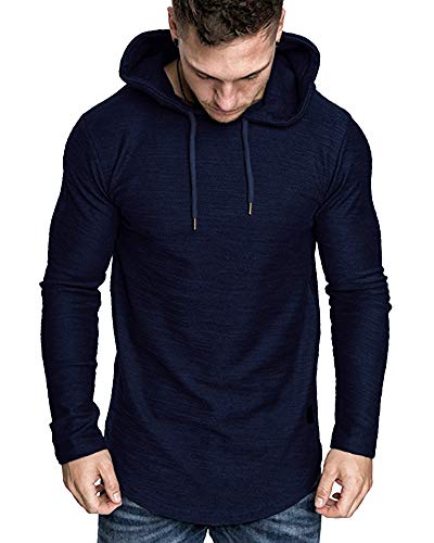 Mens Fashion Athletic Hoodies Sport Sweatshirt Solid Color Fleece Pullover Navy X