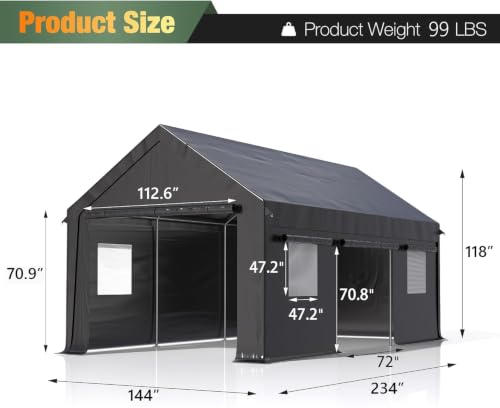 12x20 FT Heavy Duty Carport Tent with All