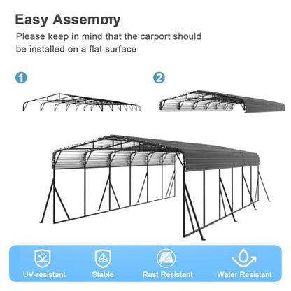 20x30 FT Metal Carport with Extra 8 Side Reinforcement Support Rods