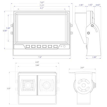 AHD 1080P 7" Rear View Backup Dual Twin Lens Waterproof Camera System