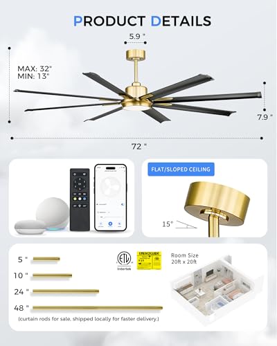 72 Inch Large Ceiling Fan with Light